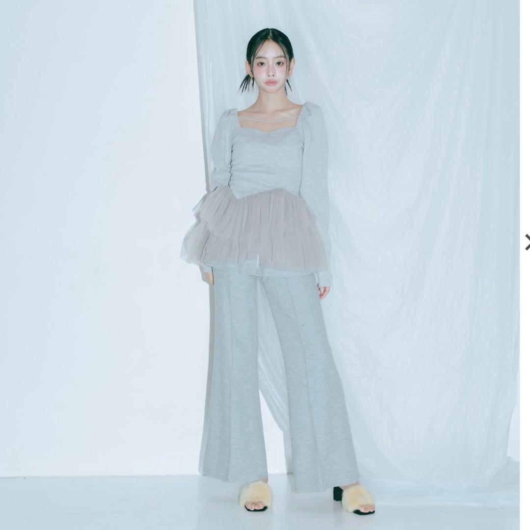 トップス Crayme, Peplum Tulle Bustier Tops Gray