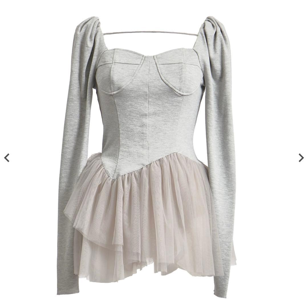 トップス Crayme, Peplum Tulle Bustier Tops Gray