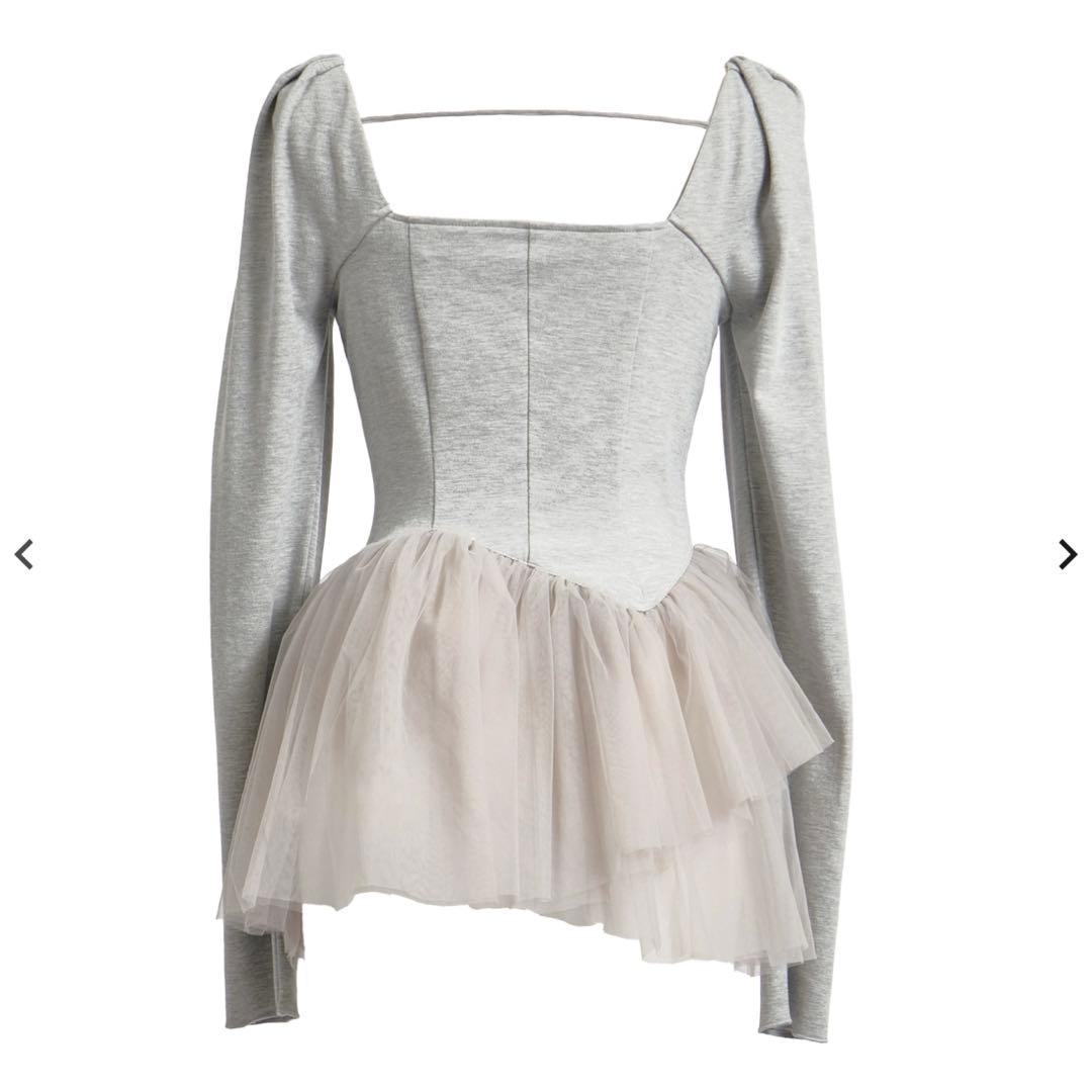 トップス Crayme, Peplum Tulle Bustier Tops Gray