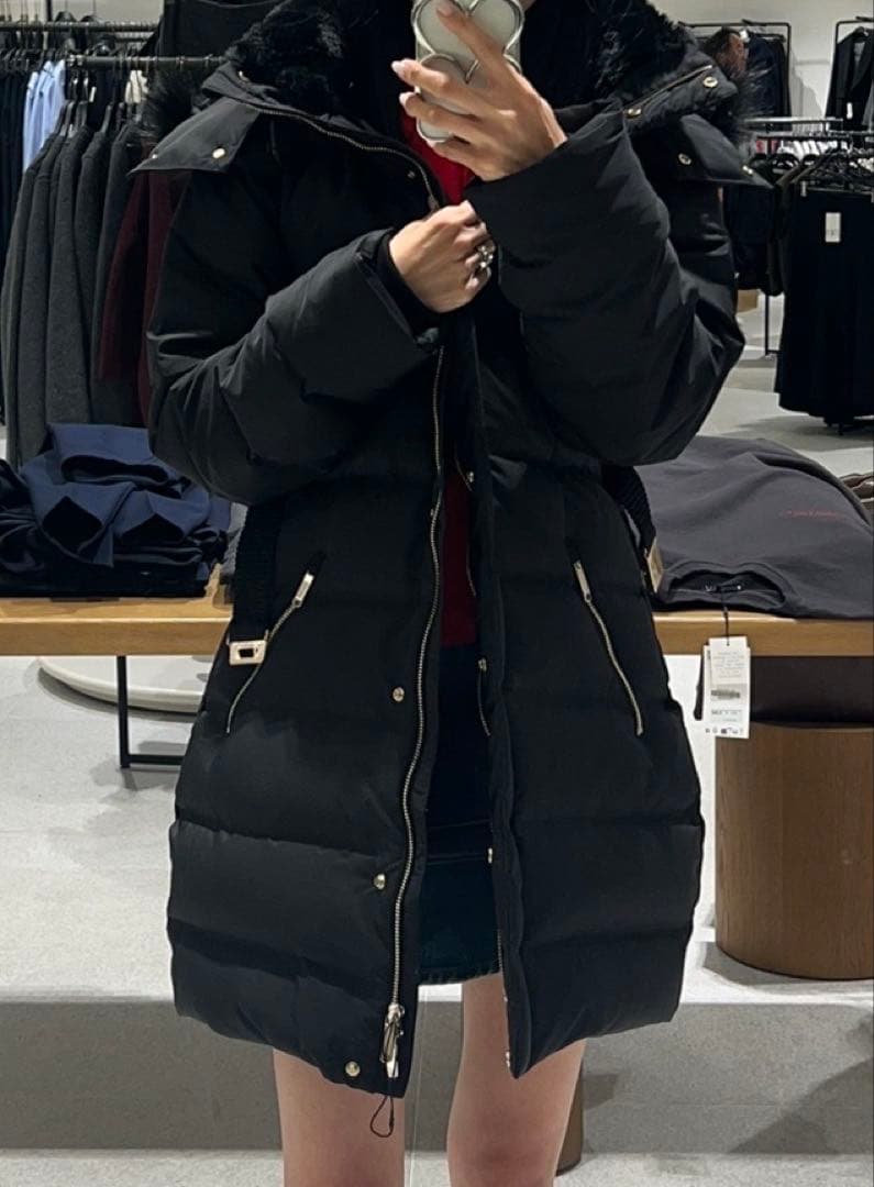 ZARA ベルト付き ダウン ジャケット ロング Sサイズ　ブラック