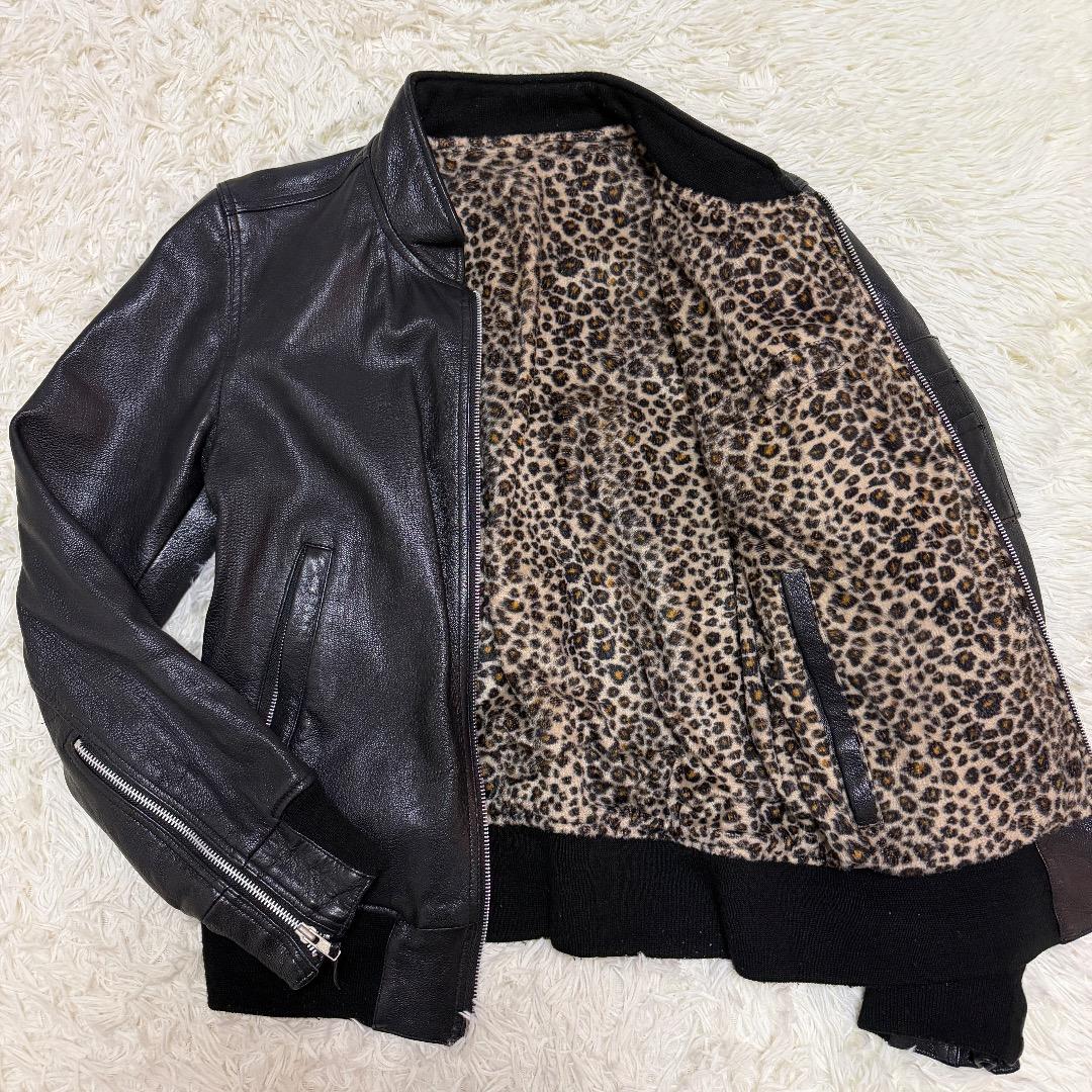 【本革】J.I.M.S レザージャケット ヒョウ柄ライニング シングルライダース