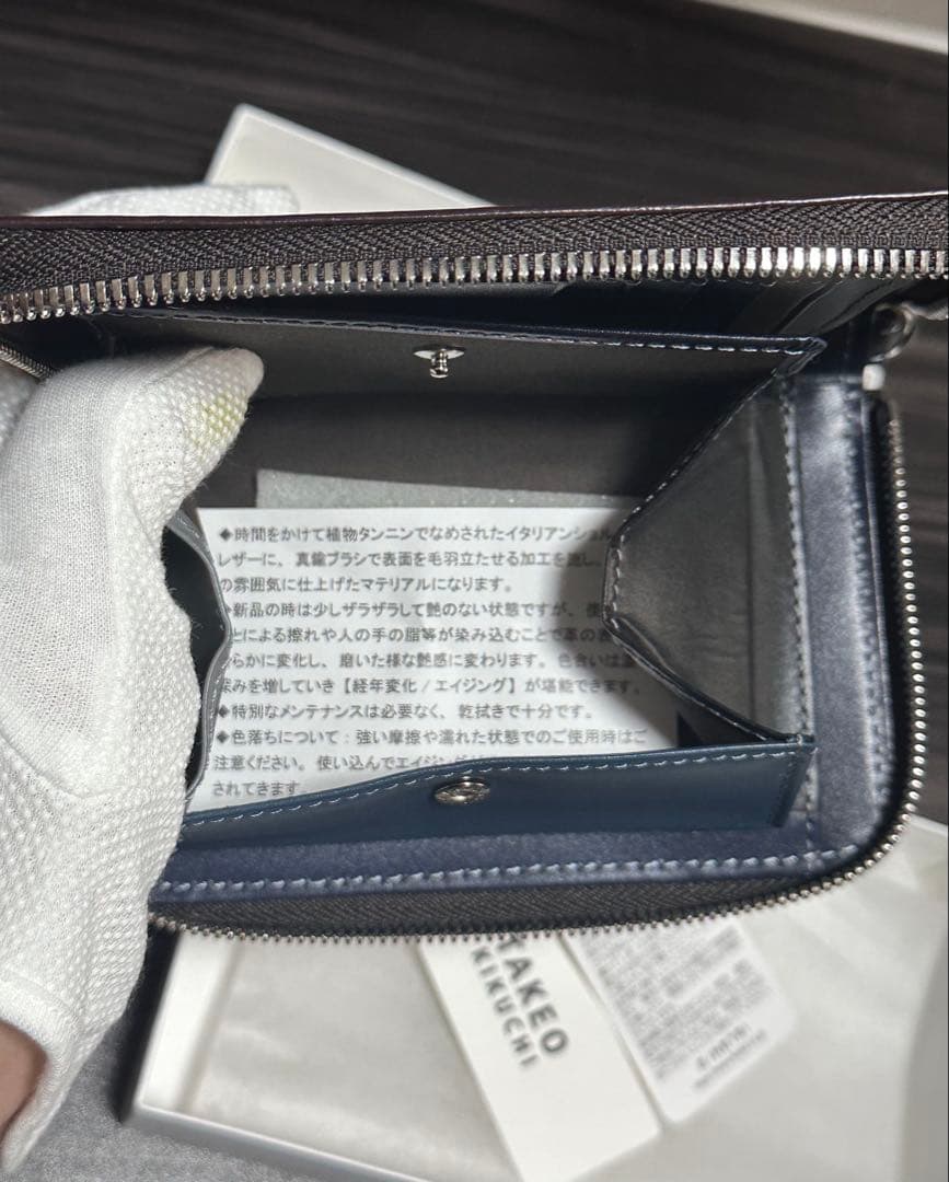 新品未使用TAKEO KIKUCHI 「セミサイズ長財布」ダークブルー