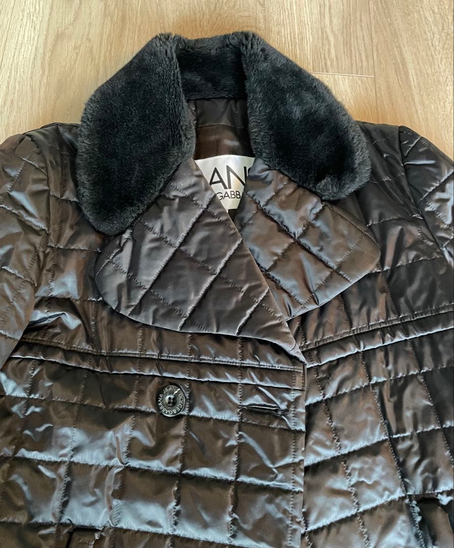 DOLCE&GABBANA D&G中綿ダブルブレストロングコート黒ナイロンダウン