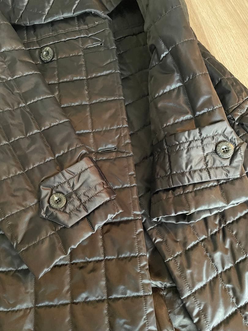 DOLCE&GABBANA D&G中綿ダブルブレストロングコート黒ナイロンダウン