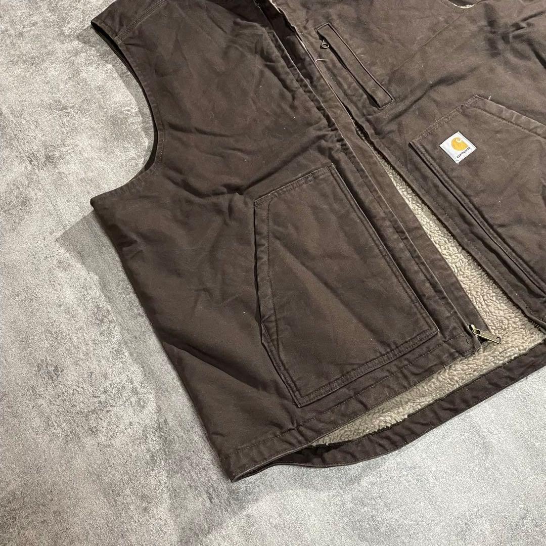 【Ksガレージ】カーハート古着ダックベスト 裏ボア ブラウン00'sフェード