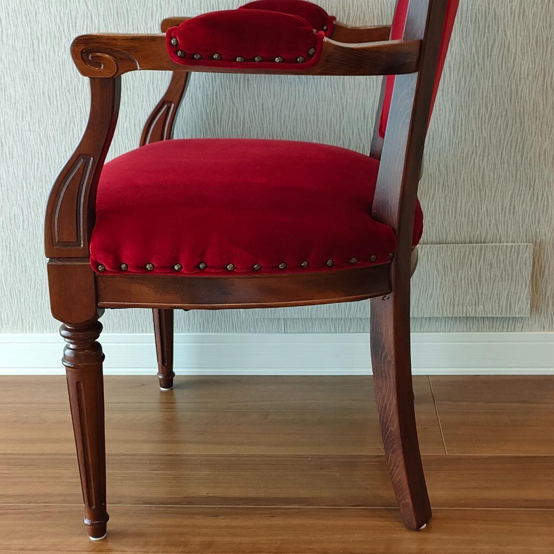 〈美品〉アンティーク　アームチェア　鋲打ち　ワインレッド