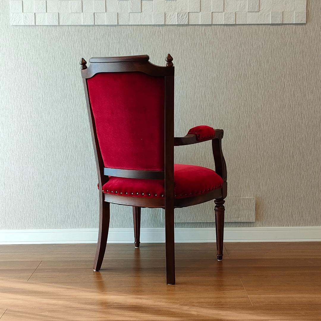 〈美品〉アンティーク　アームチェア　鋲打ち　ワインレッド
