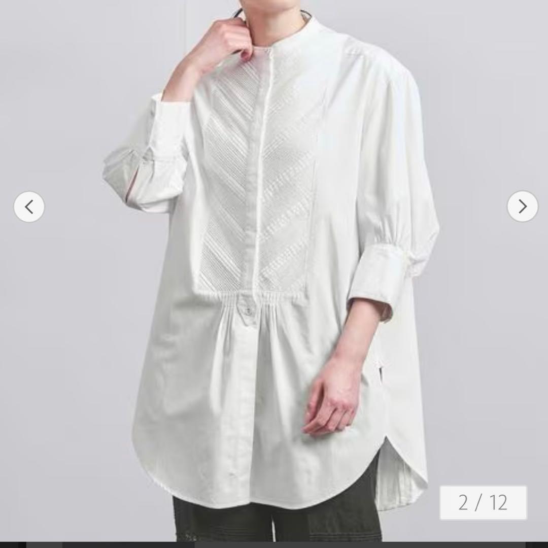 フィータ　Trinity グレーデニムシャツ　ピンタック　バンドカラー　五部袖