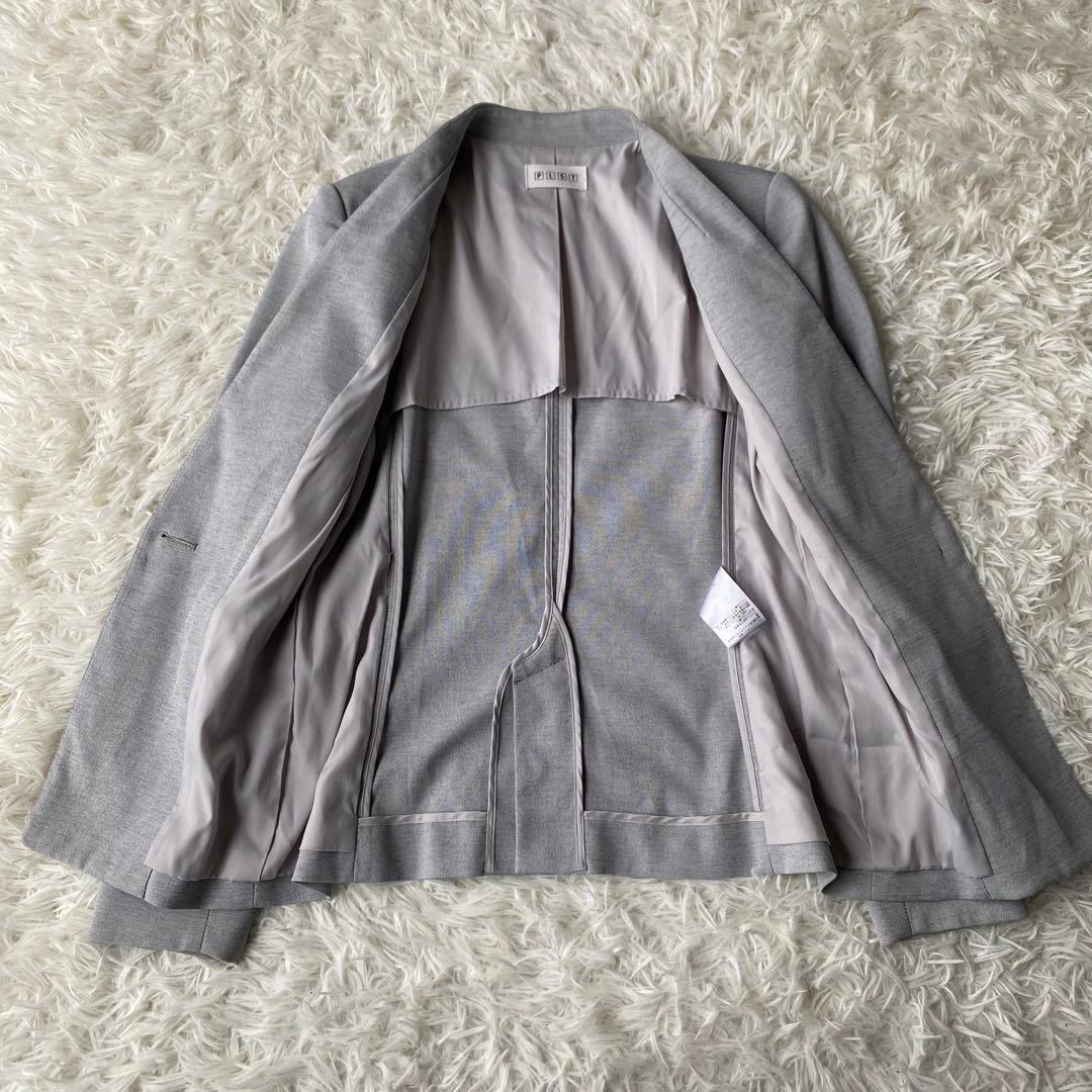 PLST リネン混 ノーカラーパンツスーツ ジャケット スラックス セット S