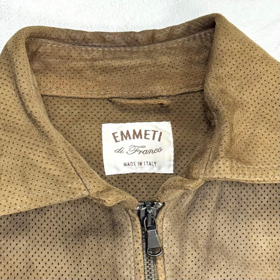 EMMETI パンチング ゴートレザー ライダース ダブルジップ 46 ブラウン