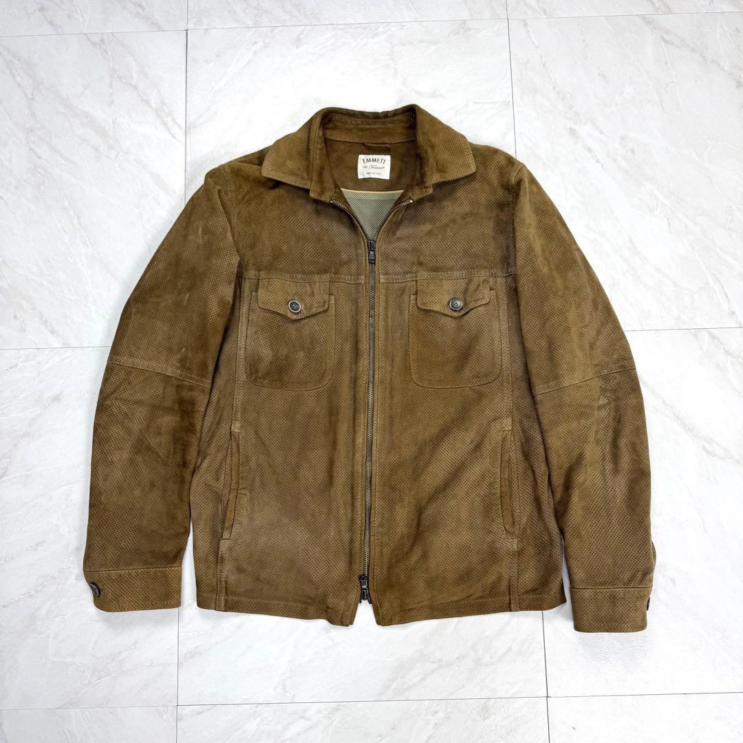 EMMETI パンチング ゴートレザー ライダース ダブルジップ 46 ブラウン