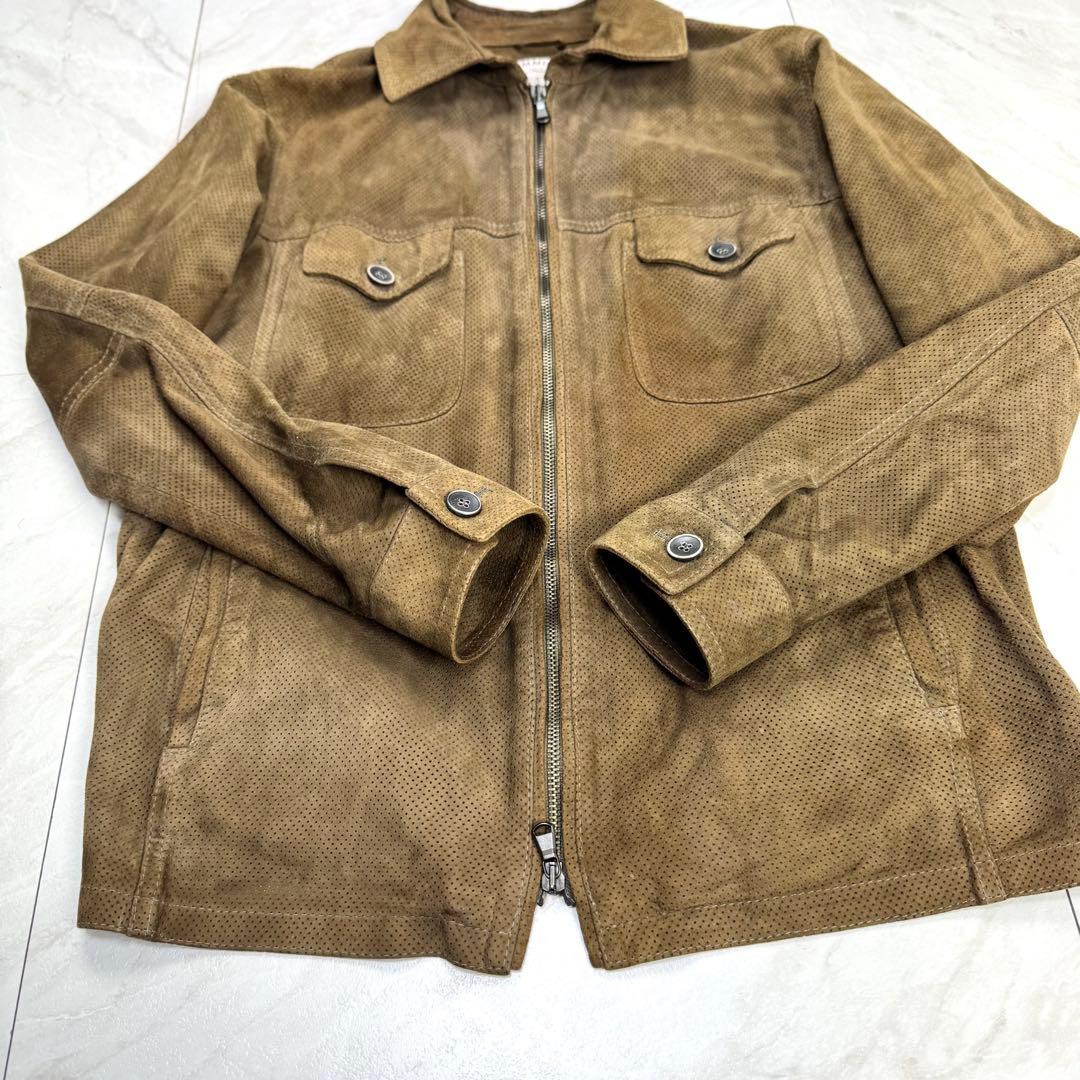 EMMETI パンチング ゴートレザー ライダース ダブルジップ 46 ブラウン