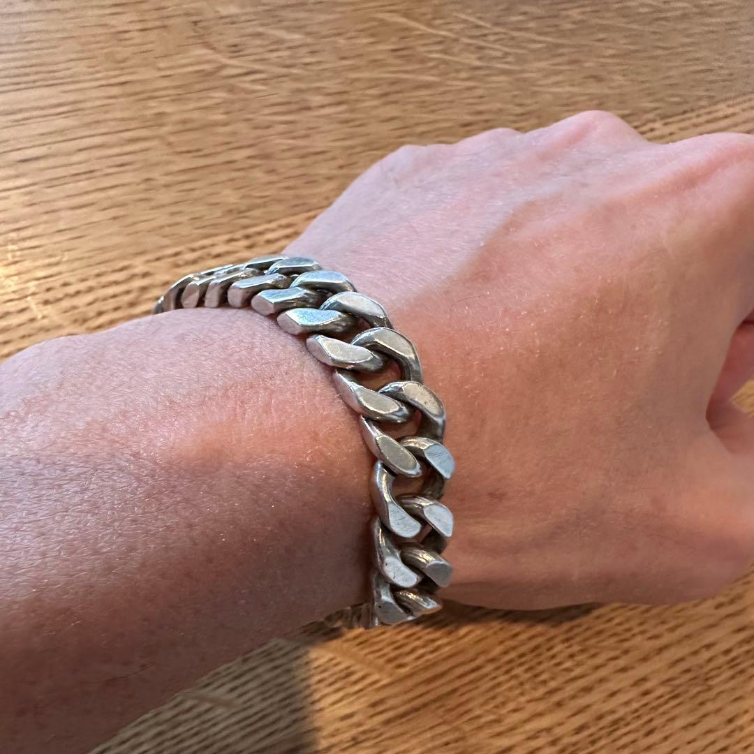 メキシコ製　ヴィンテージ 4面カット　ヘビーカーブリンクブレスレット 925