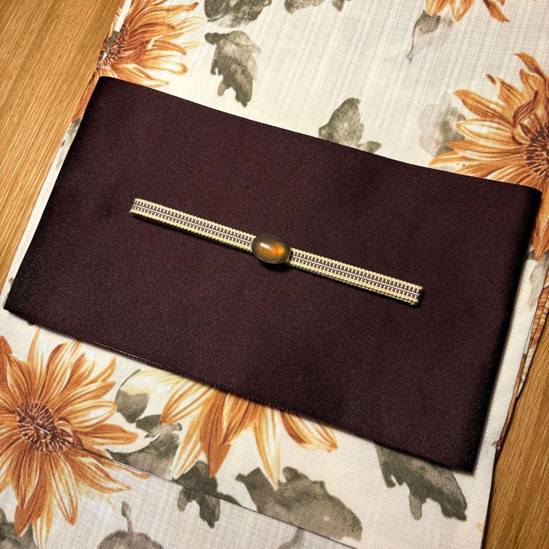 浴衣4点セット◆ひまわり浴衣✖️半幅帯✖️天然石帯留✖️真田紐