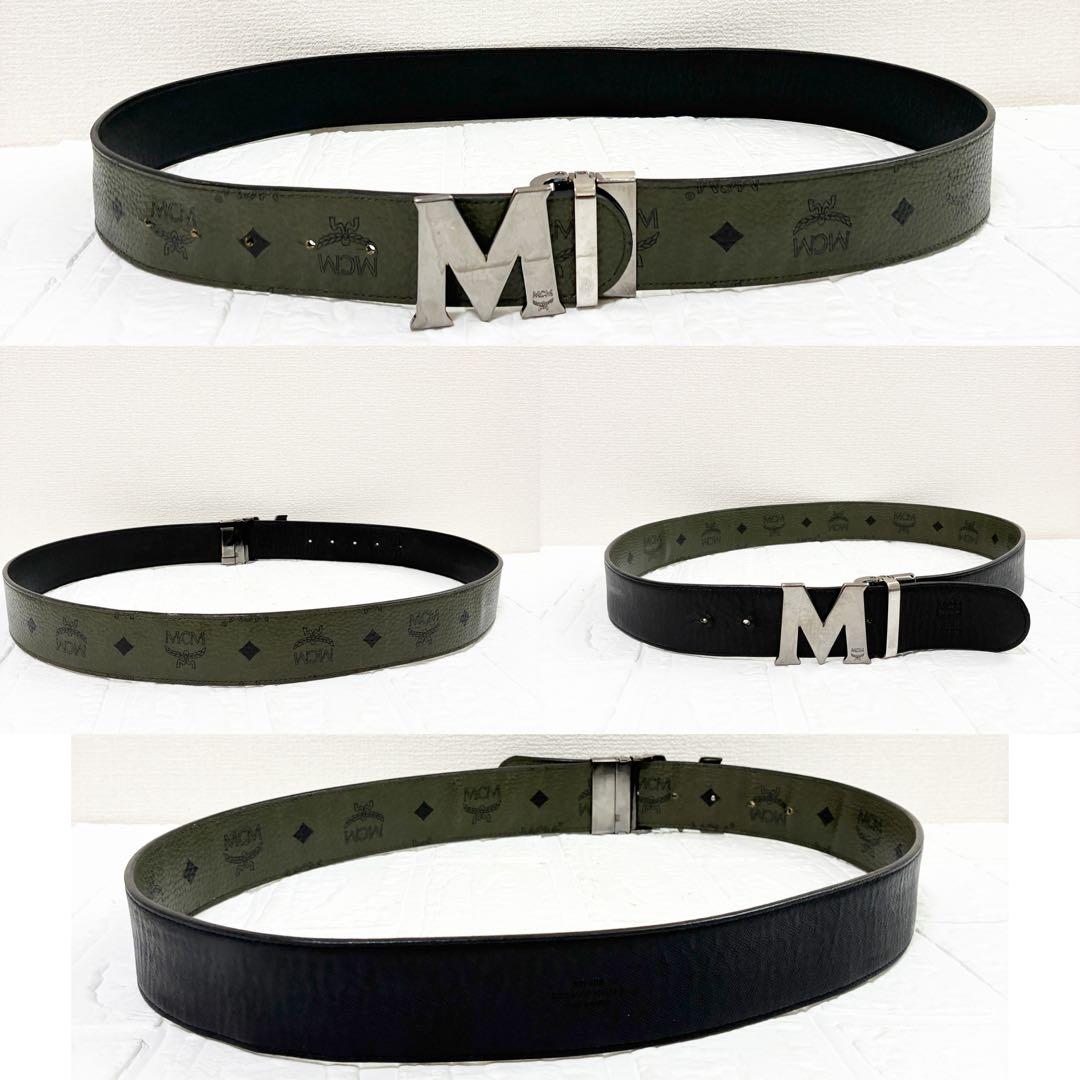 MCM ベルト　リバーシブル　カーキ系　ブラック