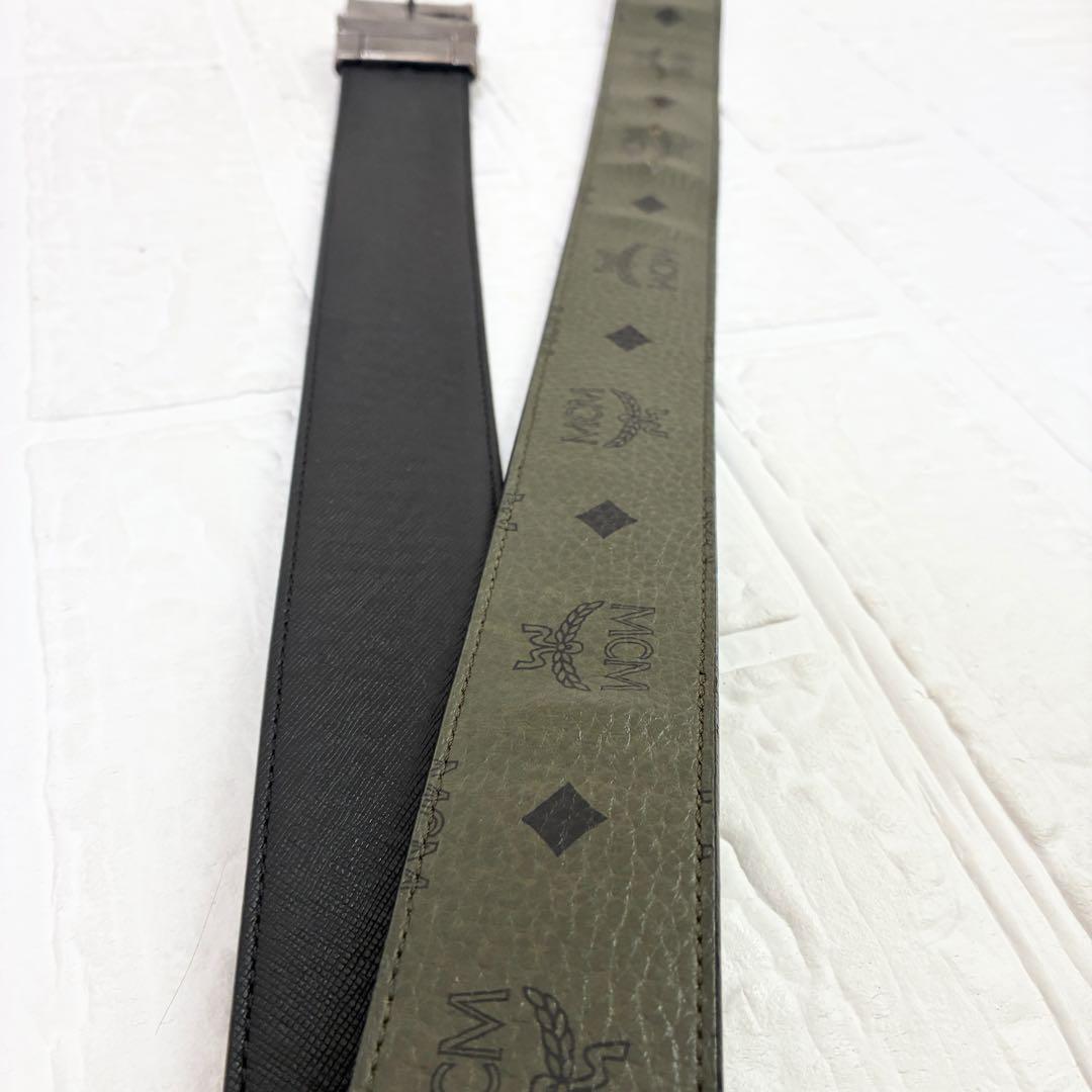 MCM ベルト　リバーシブル　カーキ系　ブラック