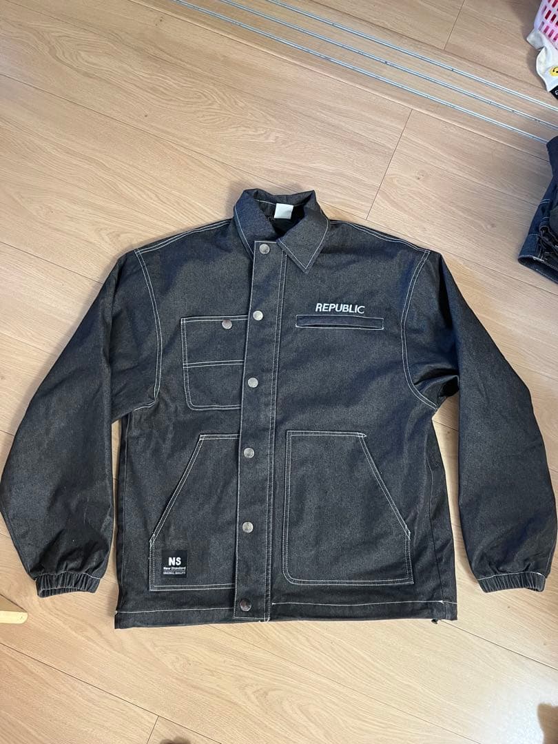 REPUBLIC ブラックデニムジャケットパンツセット　24-25