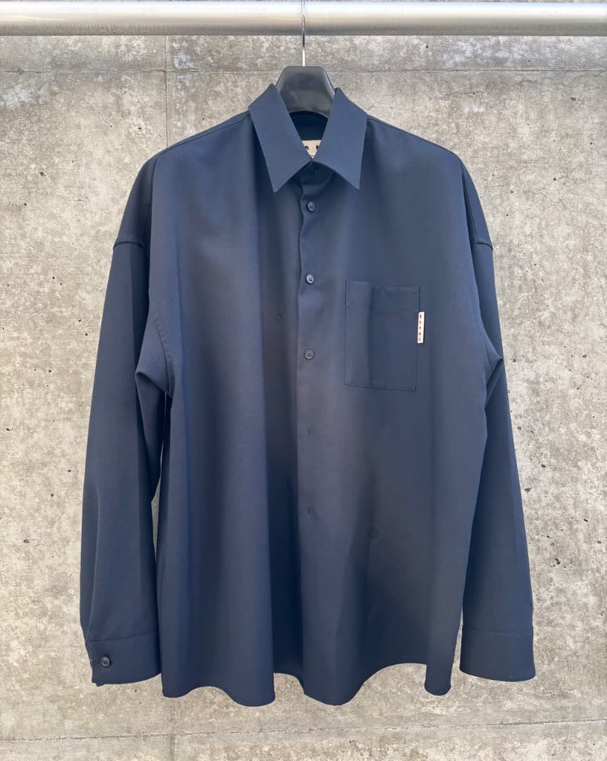 極美品 46 MARNI マルニ トロピカルウールシャツ ネイビー