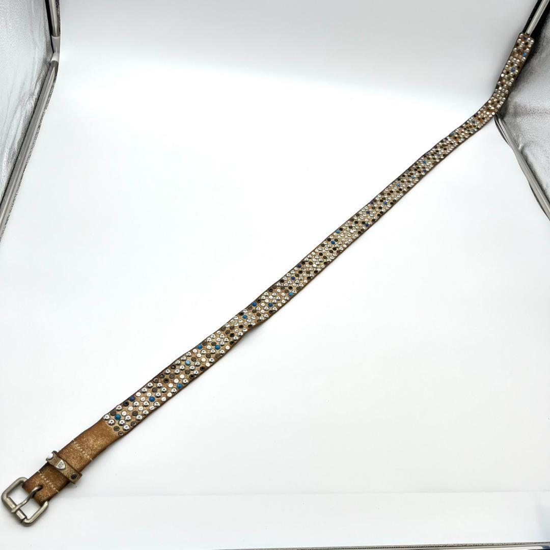 HTC エイチティーシー ベルト ビジュー スタッズ 装飾 レザー ブラウン