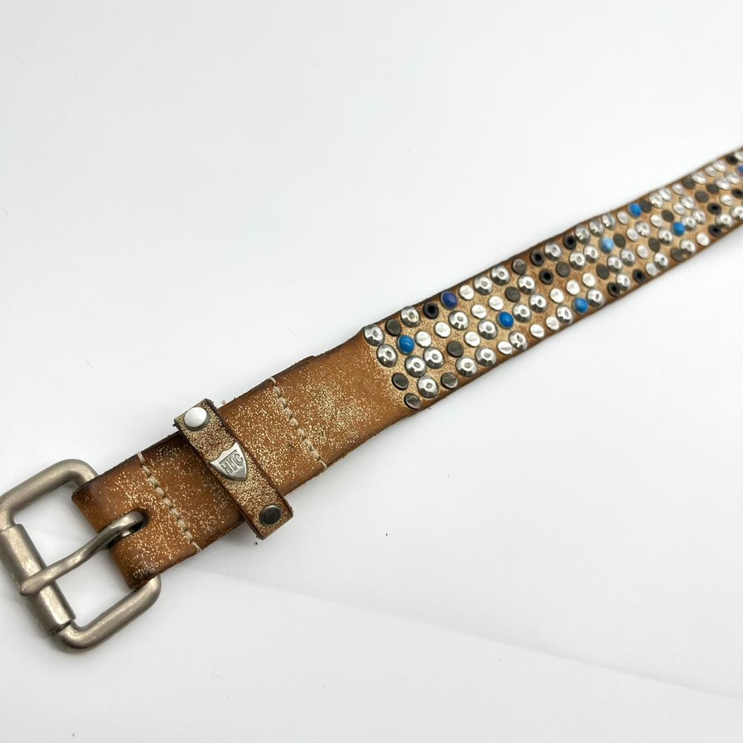 HTC エイチティーシー ベルト ビジュー スタッズ 装飾 レザー ブラウン