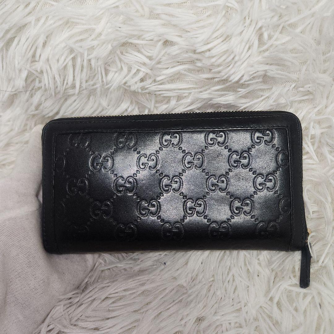 グッチ　長財布　ブラック　シマ　インターロッキング　ラウンドファスナー