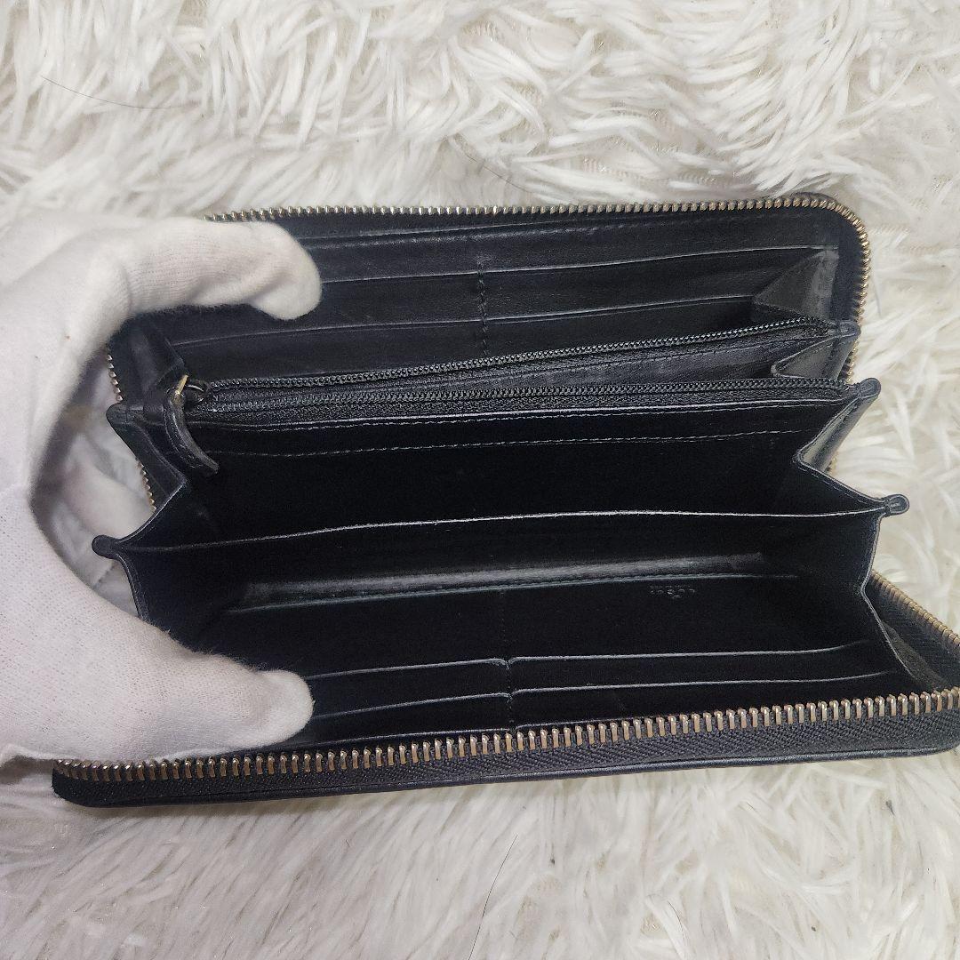 グッチ　長財布　ブラック　シマ　インターロッキング　ラウンドファスナー