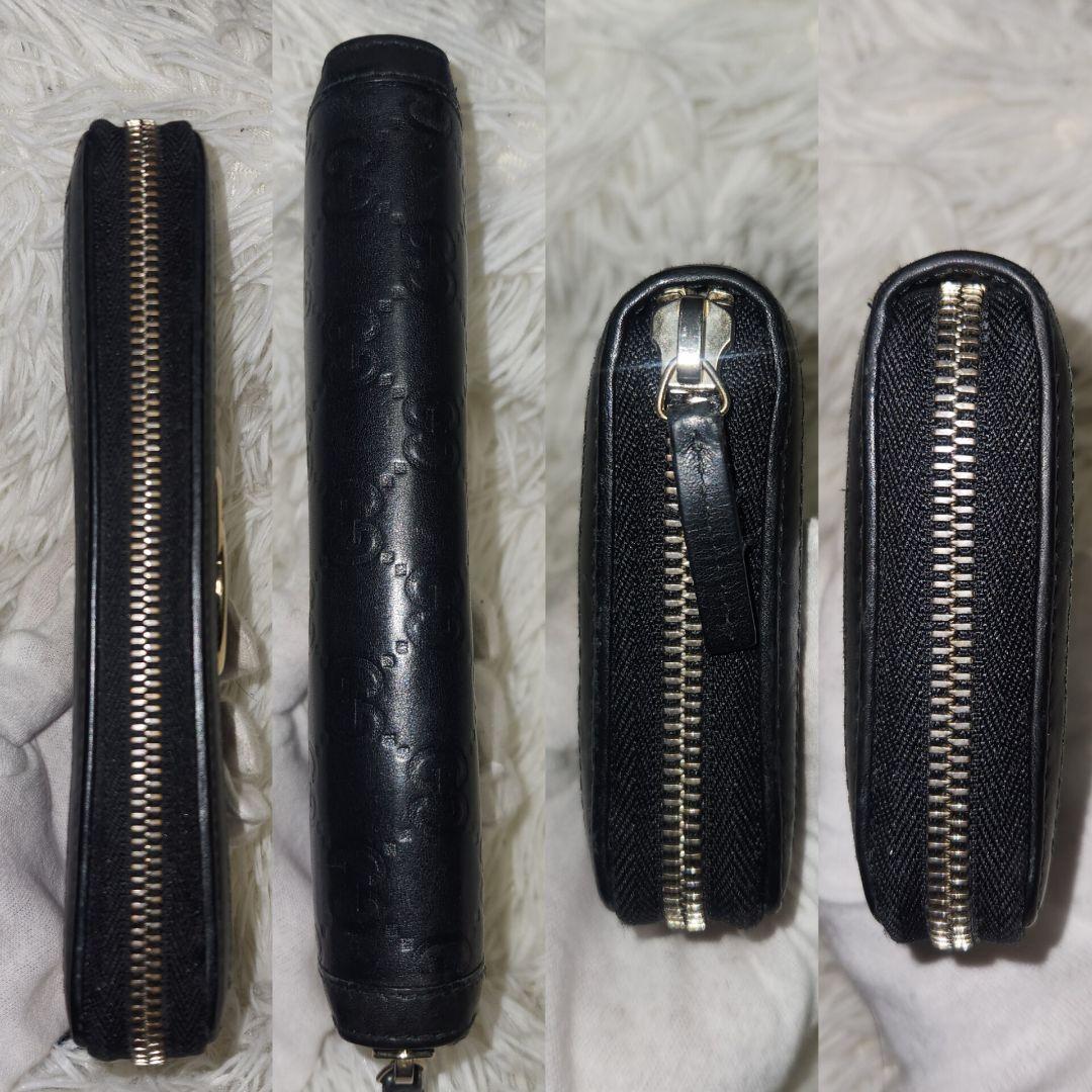 グッチ　長財布　ブラック　シマ　インターロッキング　ラウンドファスナー