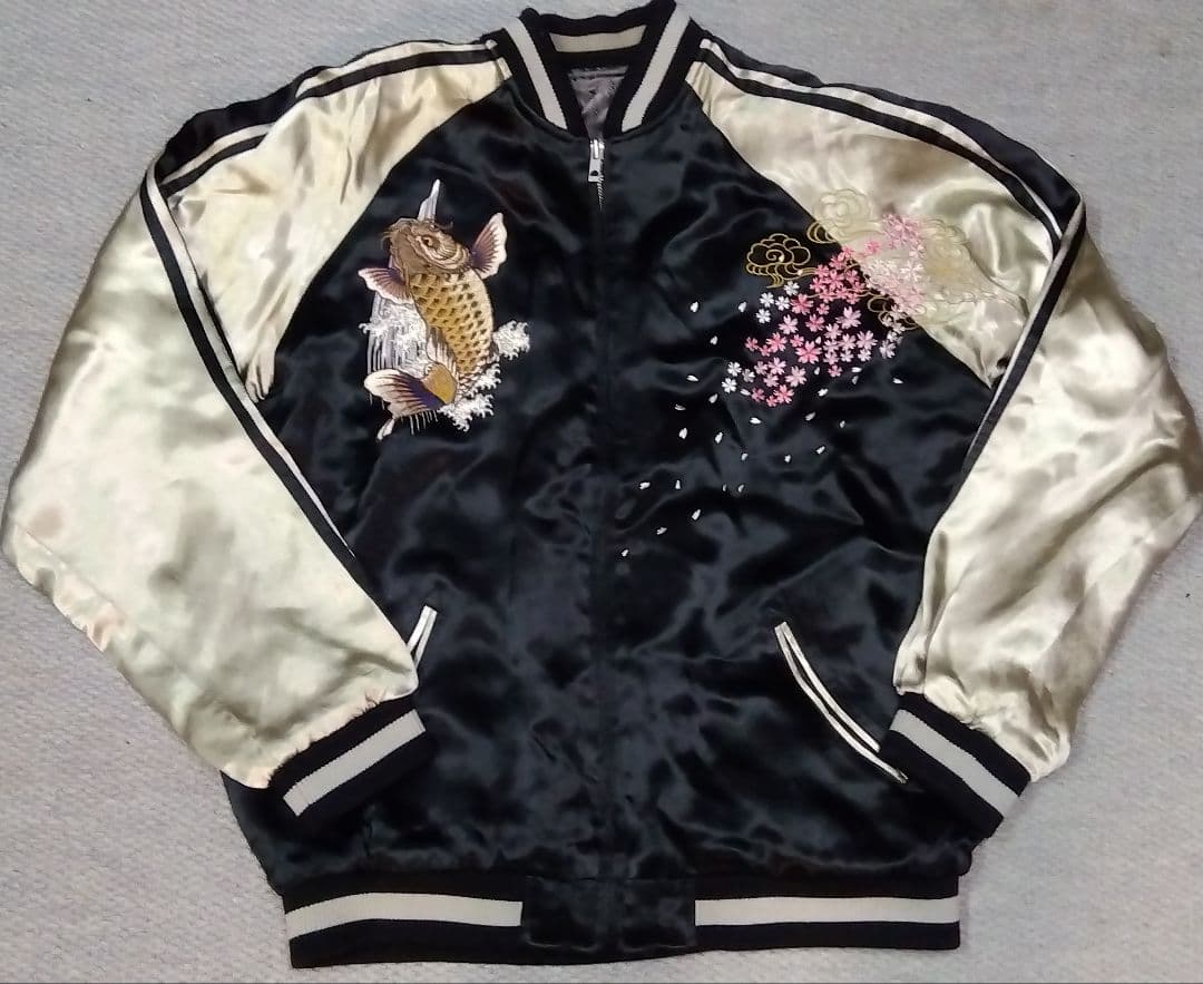 SATORI さとり桜跳ね鯉柄リバーシブルスカジャン レーヨン製sizeXL