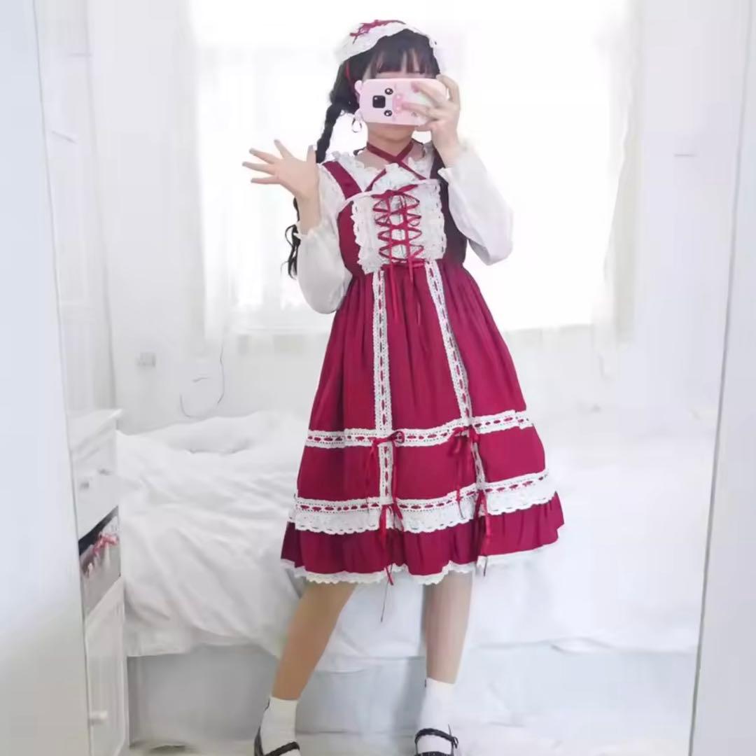 ロリータ jsk ワインレッド エンジ　baby ヘッドドレス付き