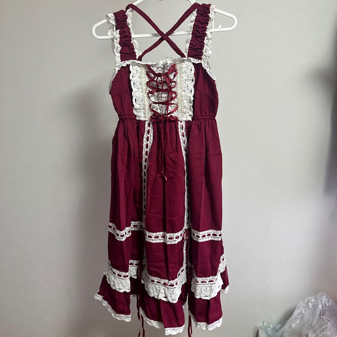 ロリータ jsk ワインレッド エンジ　baby ヘッドドレス付き