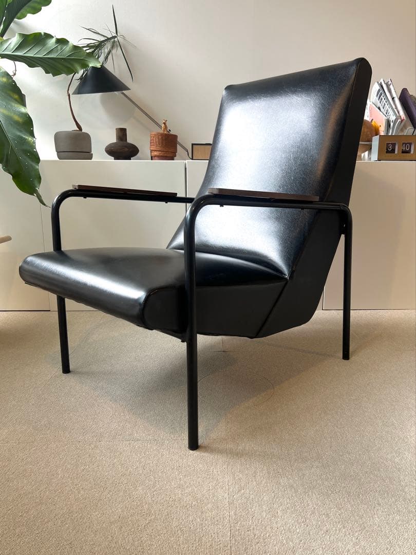 【S.H.】ラウンジチェア、ソファ　ビンテージ　ブラック　レザー