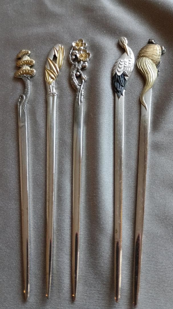 【希少・美品】大阪尚美堂 銀製楊枝5本揃え 共箱付き