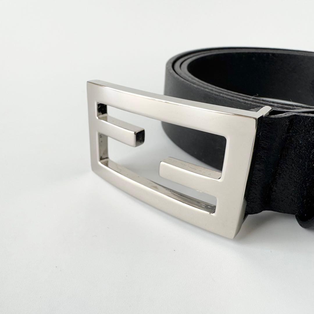 【極美品】フェンディ ベルト ズッカ柄 シルバー金具 レザー ブラック