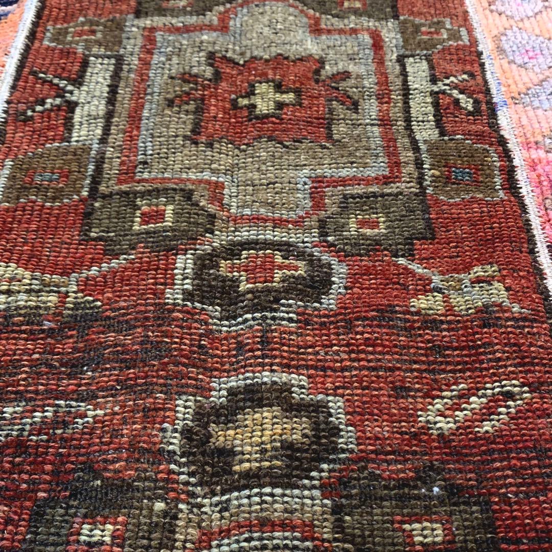 60×90 ボルドー　ピンク　メダリオン トルコヴィンテージラグ　パッチワーク