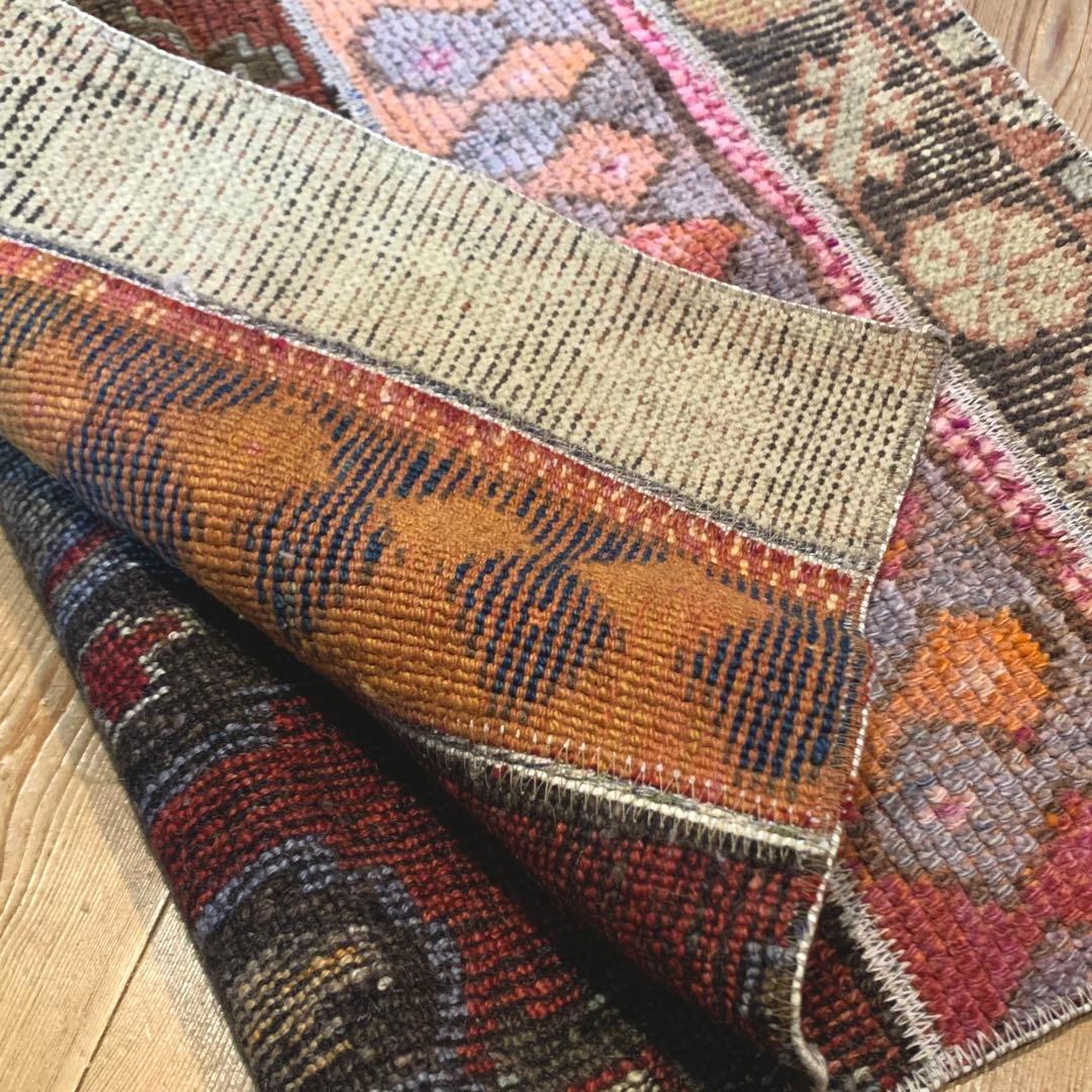 60×90 ボルドー　ピンク　メダリオン トルコヴィンテージラグ　パッチワーク