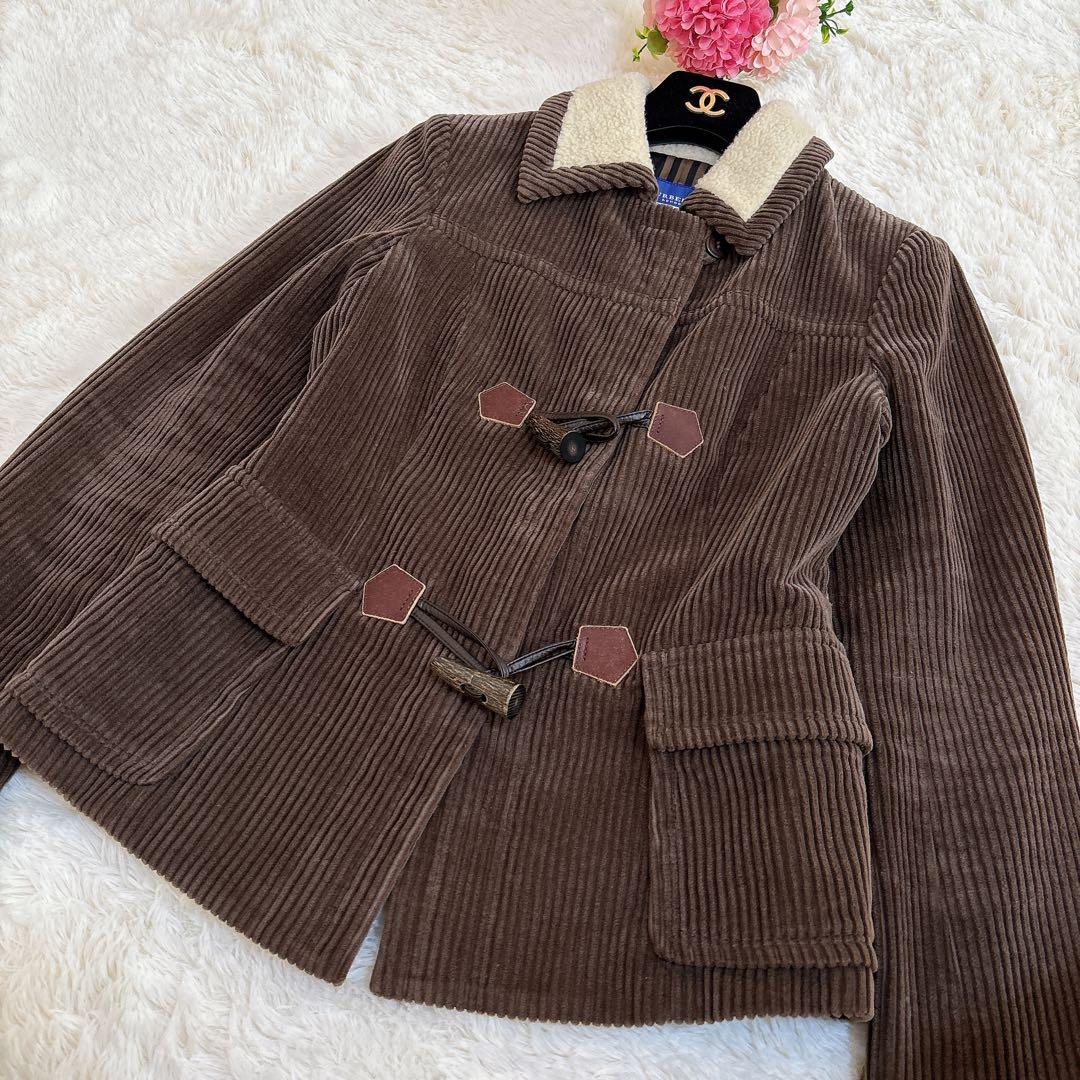 希少☆バーバリーブルーレーベル コーデュロイ ダッフルコート ボア襟