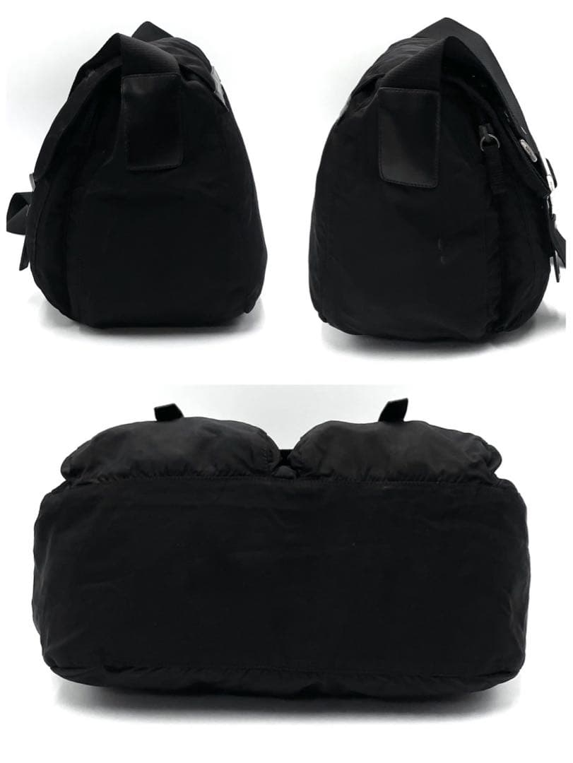 【美品】プラダ 三角ロゴ メッセンジャーバッグ 白タグ ショルダー ブラック