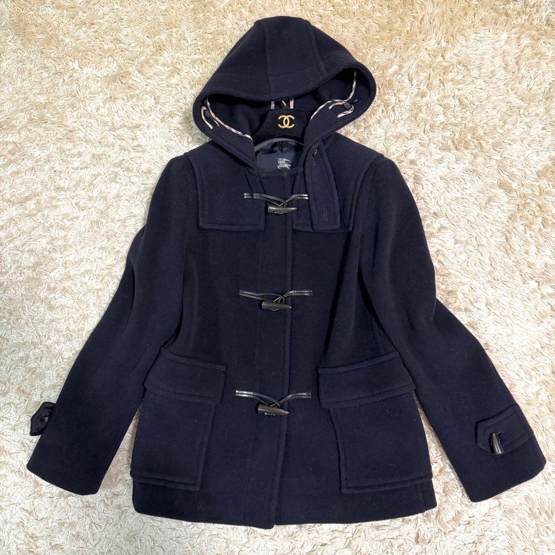 バーバリーロンドン　ダッフルコート ノバチェック　フード付　ネイビー Mサイズ