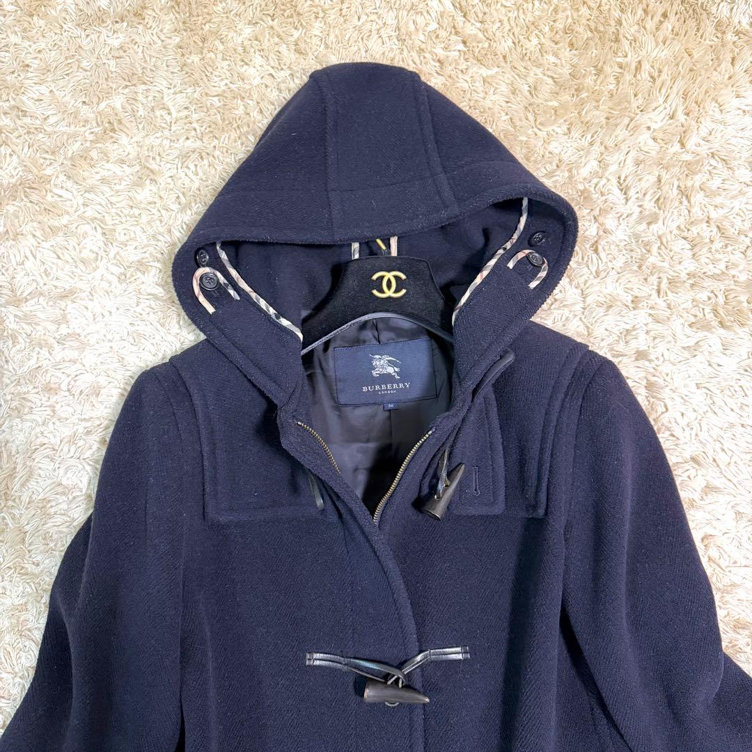 バーバリーロンドン　ダッフルコート ノバチェック　フード付　ネイビー Mサイズ