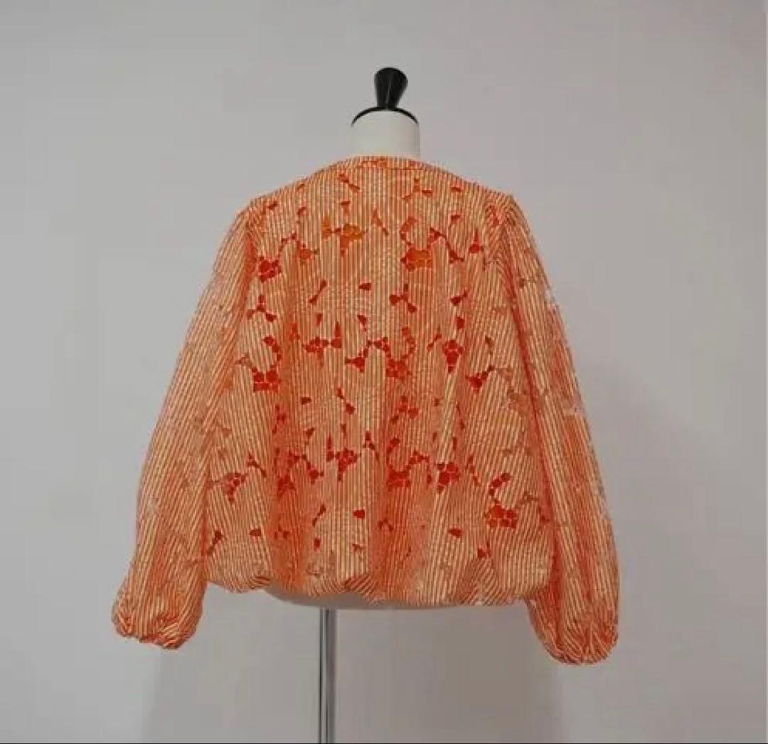 LINKABLE リンカブル　ストライプレースブラウス（オレンジ）