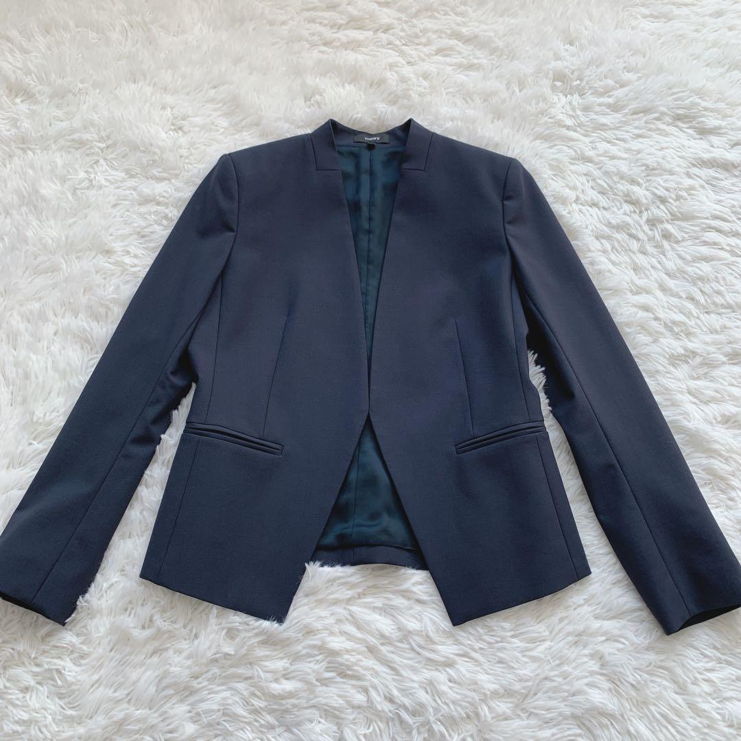 【極美品】セオリー セットアップスーツ パンツ カラーレス ノーカラー ネイビー