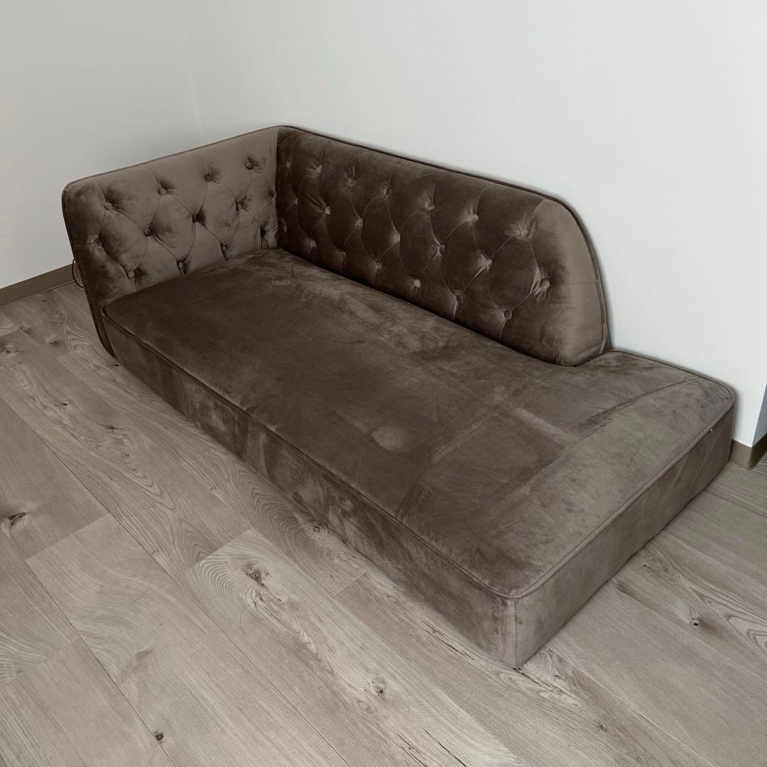 【美品】LOWYAベルベット調ソファ グレー