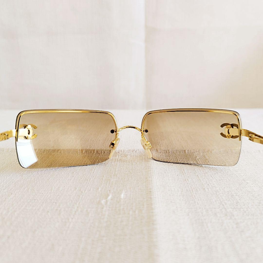 良品✨シャネル　サングラス　4104-B　リムレス　ブラウン　ココマーク　度なし