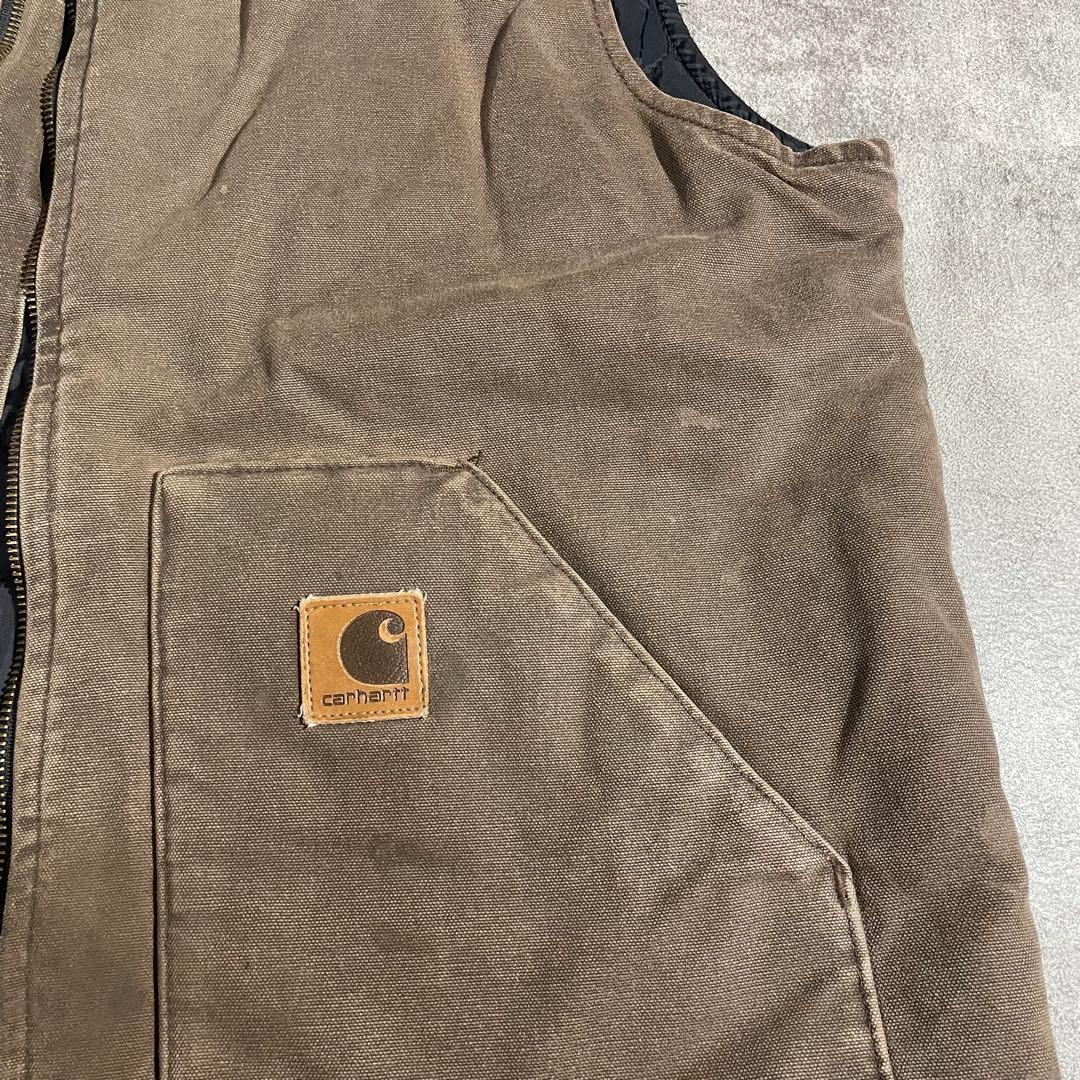 Carhartt ダックベスト古着キルティング ブラウン希少XLサイズ相当