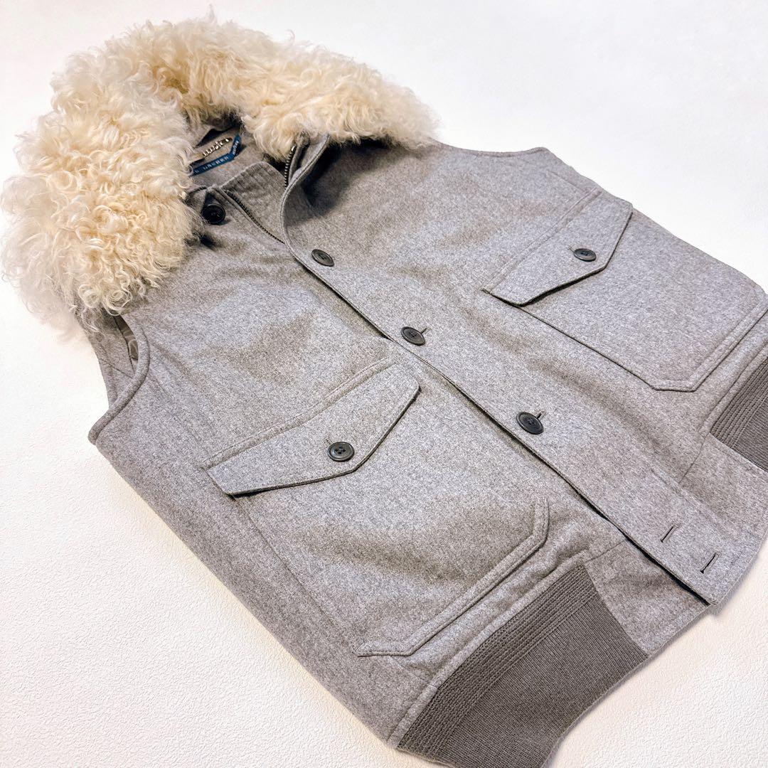 ラルフローレン　羊ファー付き ウールダウンベスト シルク裏地