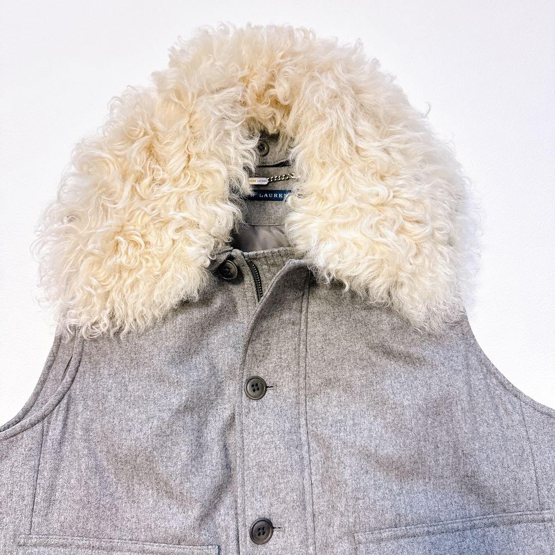 ラルフローレン　羊ファー付き ウールダウンベスト シルク裏地