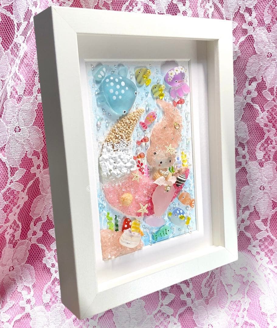 海のお月様 人魚姫 インテリア 自然 海 シーグラスアート アクアリウム 置物