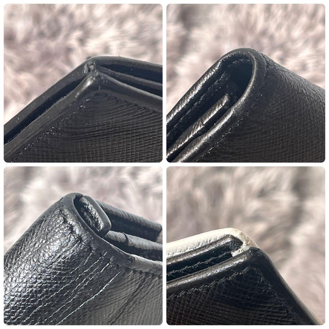 プラダ　メンズ長財布　サフィアーノ　三角ロゴパッチ　バイカラー　ブラック