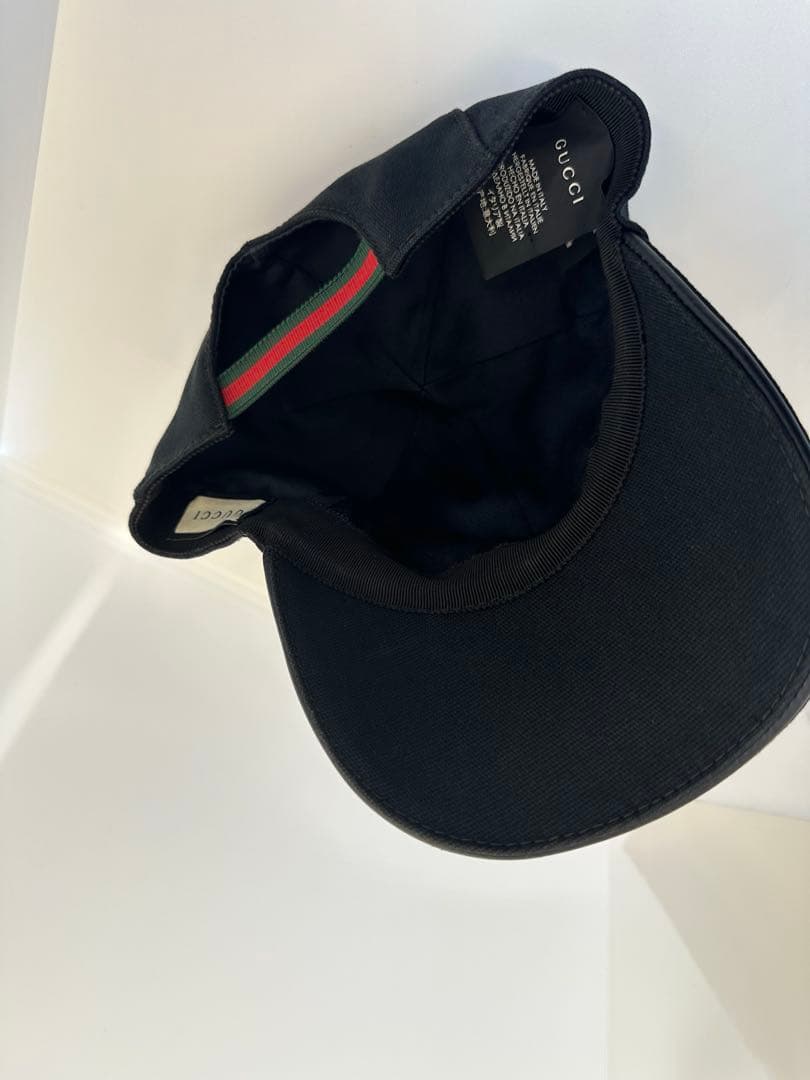 グッチ　キャップ　GG　シェリーライン　刺繍　M　コットン　ブラック　※K5