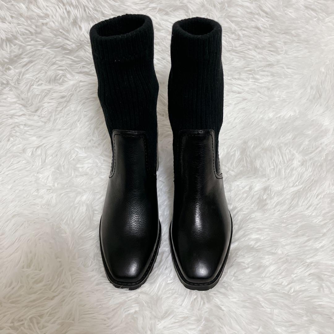 【極美品】DIANA ダイアナ ソックスブーツ レザー22.5cm 黒